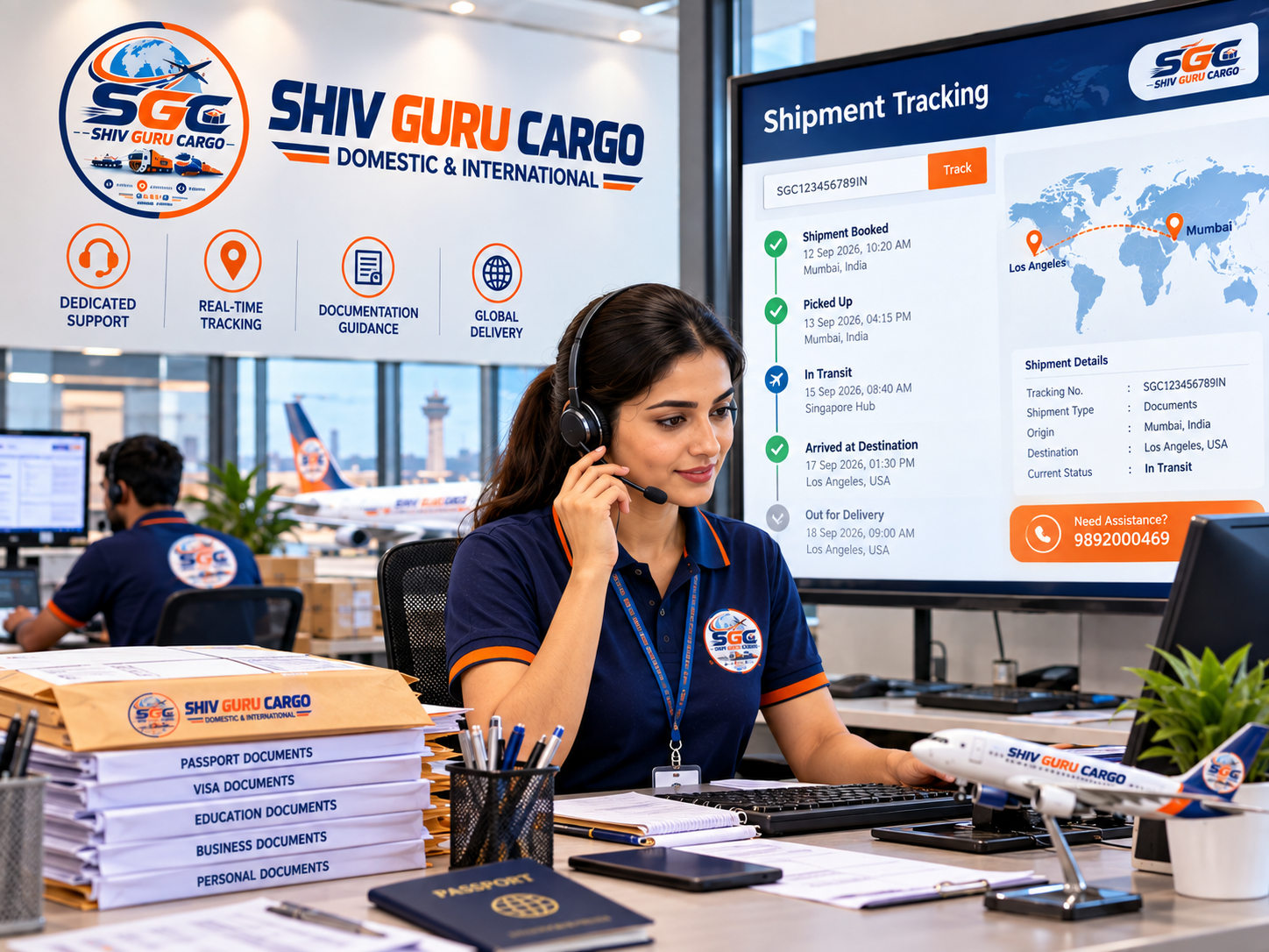 Shiv Guru Cargo customer support executive assisting with document courier tracking