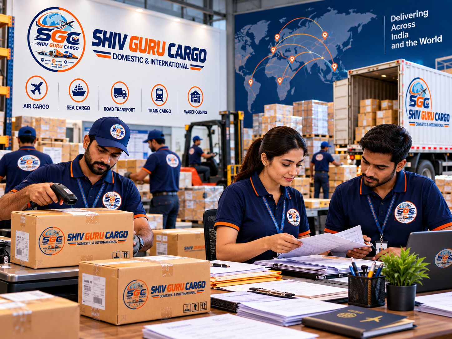 Shiv Guru Cargo team coordinating international courier shipments and paperwork
