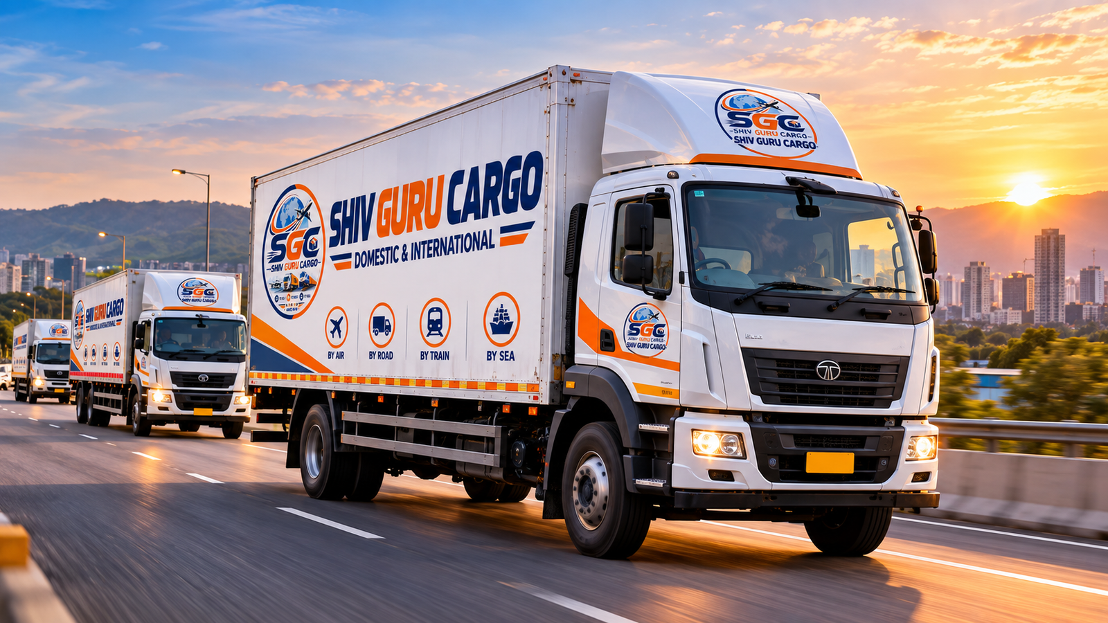 Shiv Guru Cargo trucks transporting courier shipments on a highway